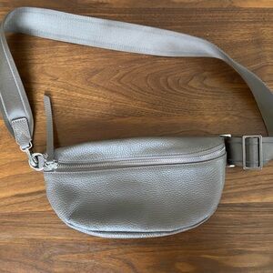 Quince Italian Pebbled Leather Sling Bag Gray Leather Belt Bag